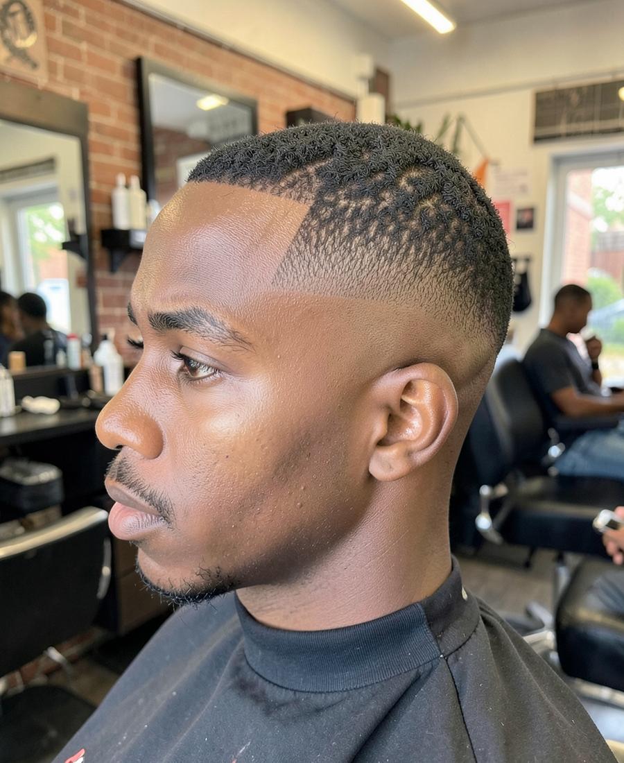 Close-up of a crisp skin fade and sharp lineup
