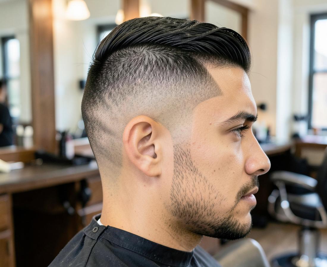Finished low taper haircut shown from the side